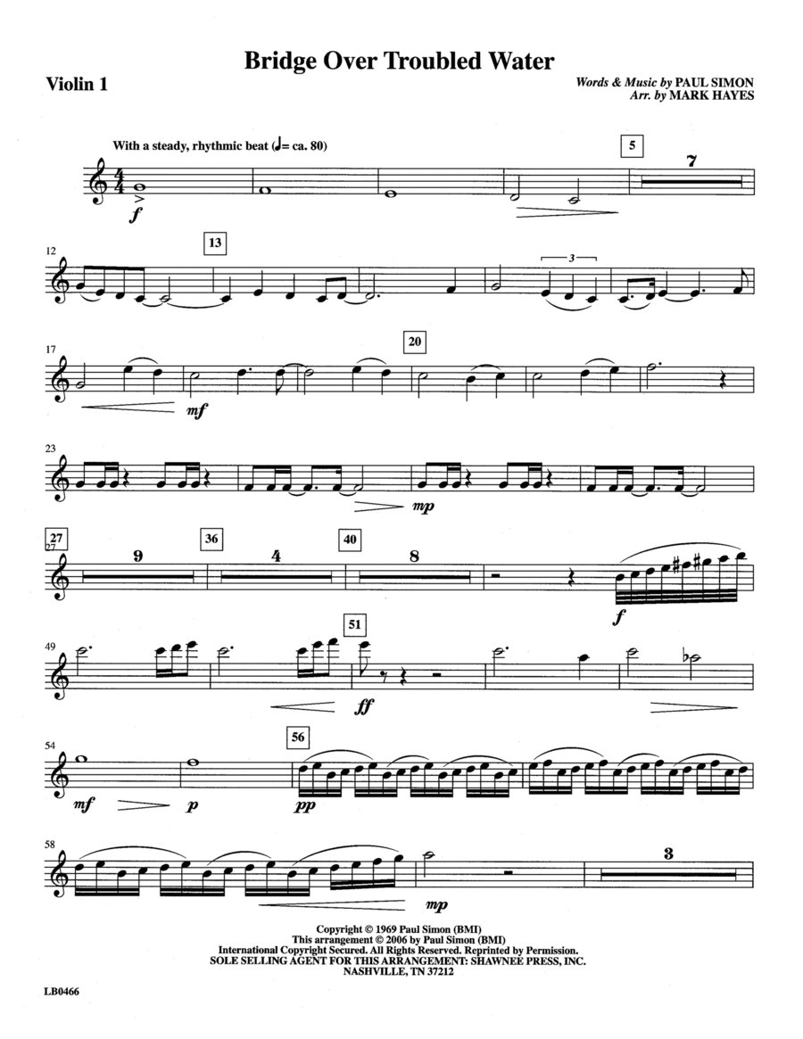 Bridge Over Troubled Water (arr. Mark Hayes) - Violin 1 Choir scores gallery preview page 1