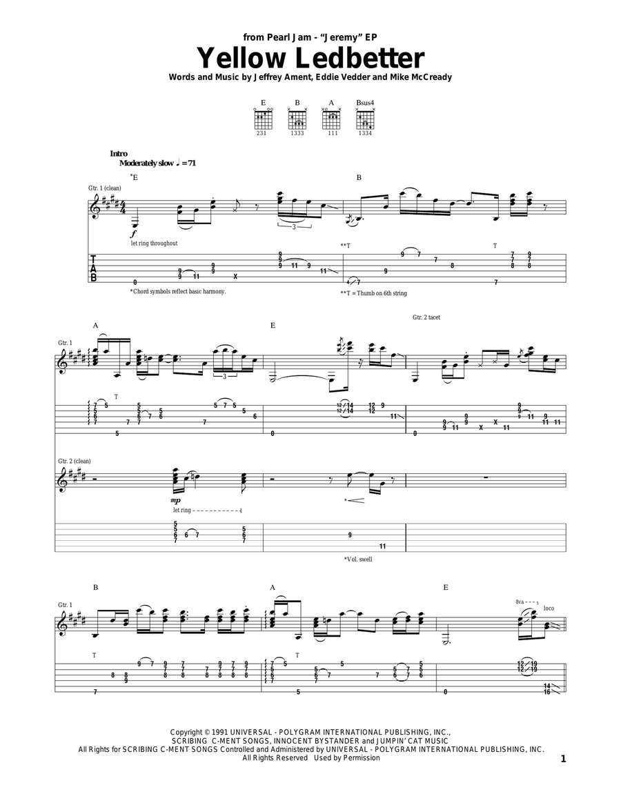 Yellow Ledbetter Acoustic Guitar scores gallery preview page 1