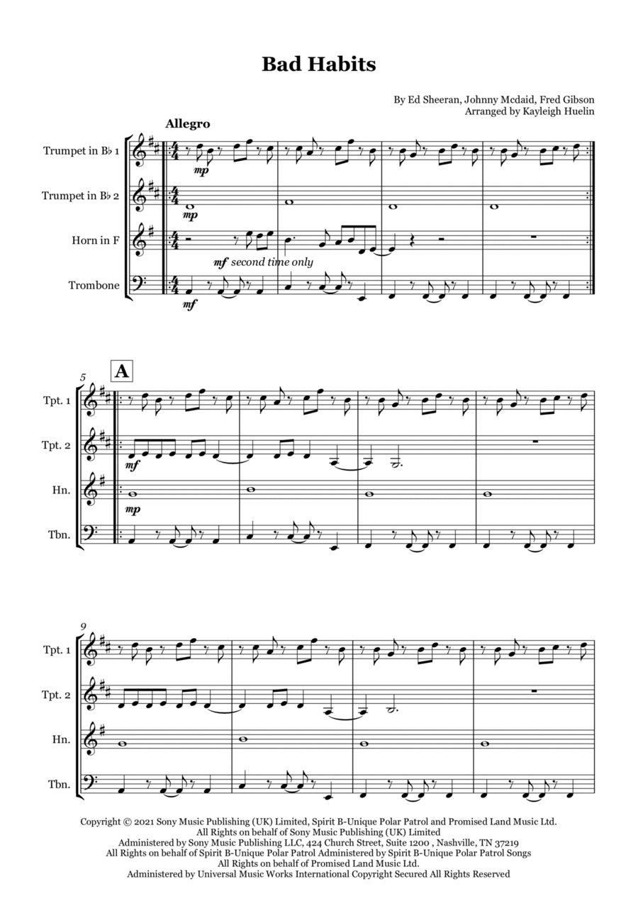 Bad Habits Brass Quartet scores gallery preview page 1