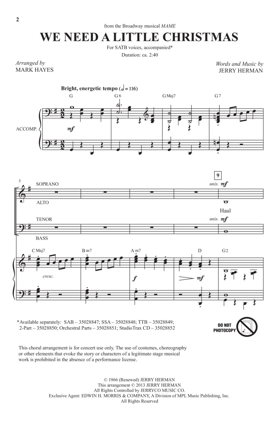 We Need A Little Christmas (from Mame) (arr. Mark Hayes) 4-Part scores gallery preview page 1