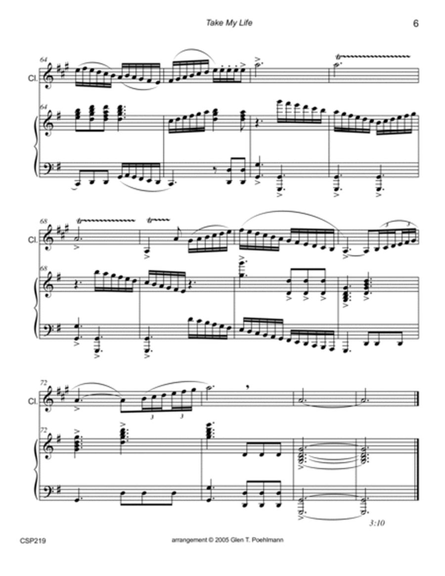 TAKE MY LIFE (and Let It Be Consecrated) - CLARINET SOLO with Piano Accompaniment image number null