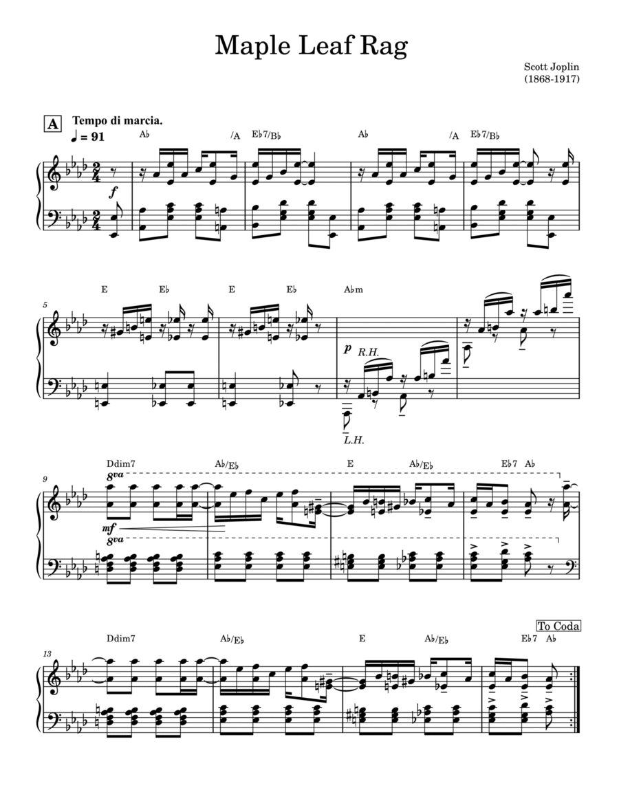 Maple Leaf Rag with chords Piano Solo scores gallery preview page 1