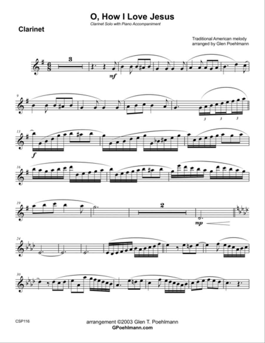 O HOW I LOVE JESUS - CLARINET SOLO with Piano Accompaniment O HOW I LOVE JESUS - CLARINET SOLO with Piano Accompaniment Clarinet Solo scores gallery preview page 5