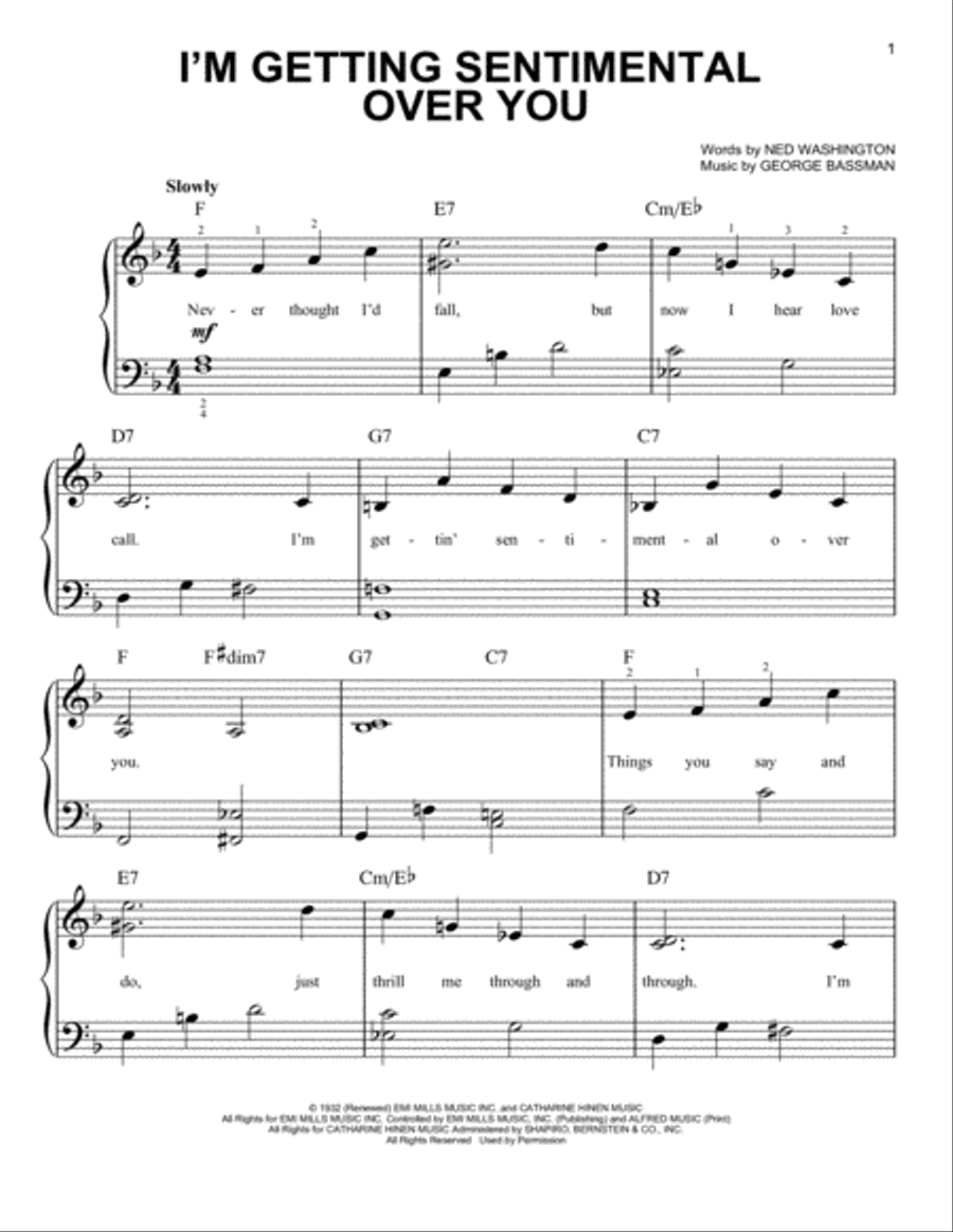 I'm Getting Sentimental Over You Easy Piano scores gallery preview page 1