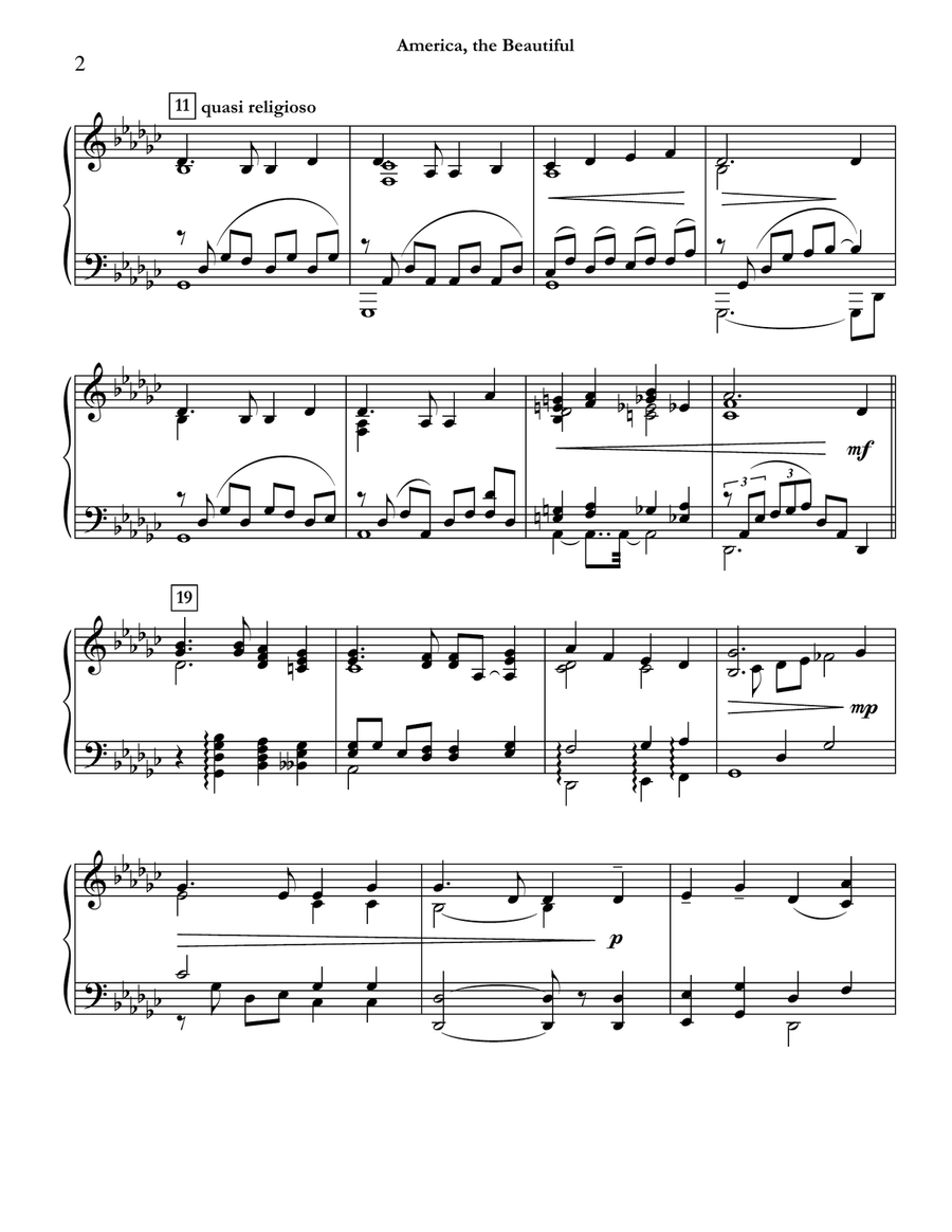 America, the Beautiful (arr. C. Dragon) for solo piano Piano Solo scores gallery preview page 2