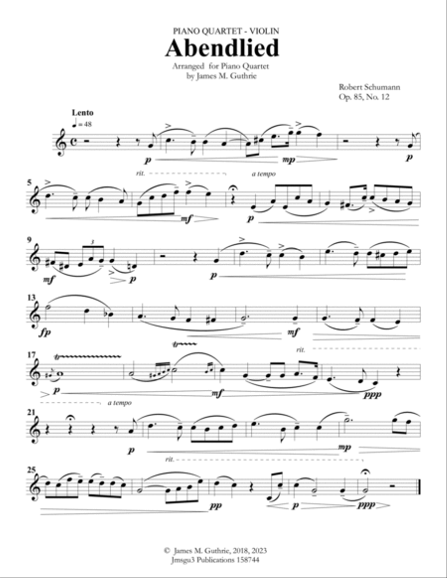 Schumann: Abendlied for Piano Quartet Piano Quartet scores gallery preview page 5