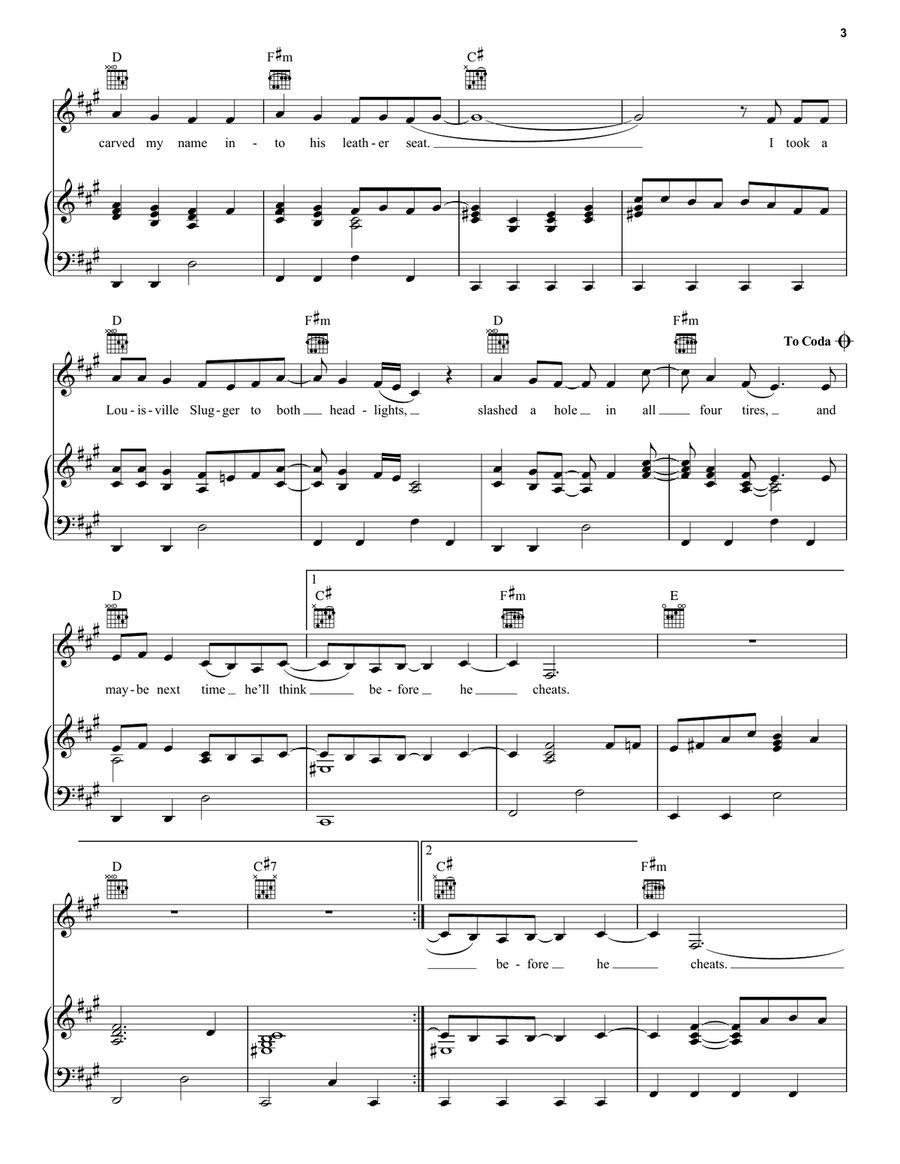 Before He Cheats Piano, Vocal, Guitar scores gallery preview page 3