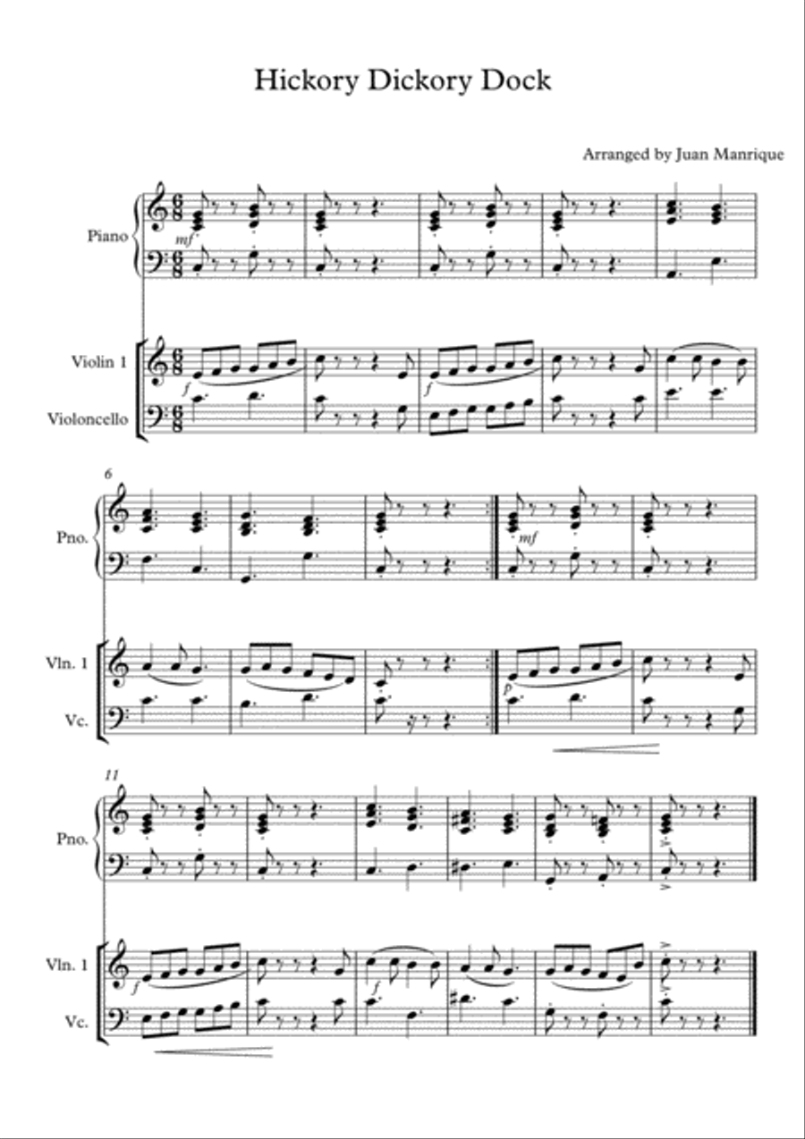 Hickory Dickory Dock for Trio: Piano, Violin & Cello Piano Trio scores gallery preview page 1
