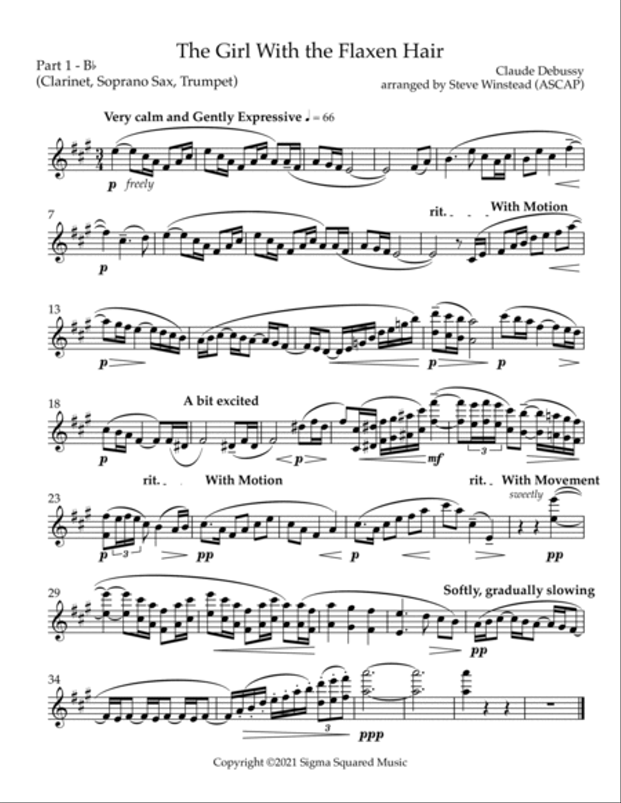 The Girl With the Flaxen Hair for Flexible Instrumentation Quintet Small Ensemble scores gallery preview page 6