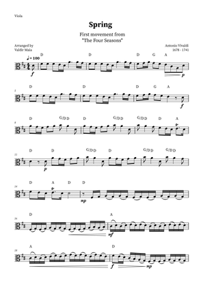 Spring - The Four Seasons for Viola Solo (D Major with chords)