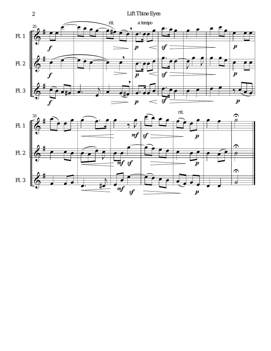 Lift thine eyes (from Elijah) for 3 flutes Flute Solo scores gallery preview page 2