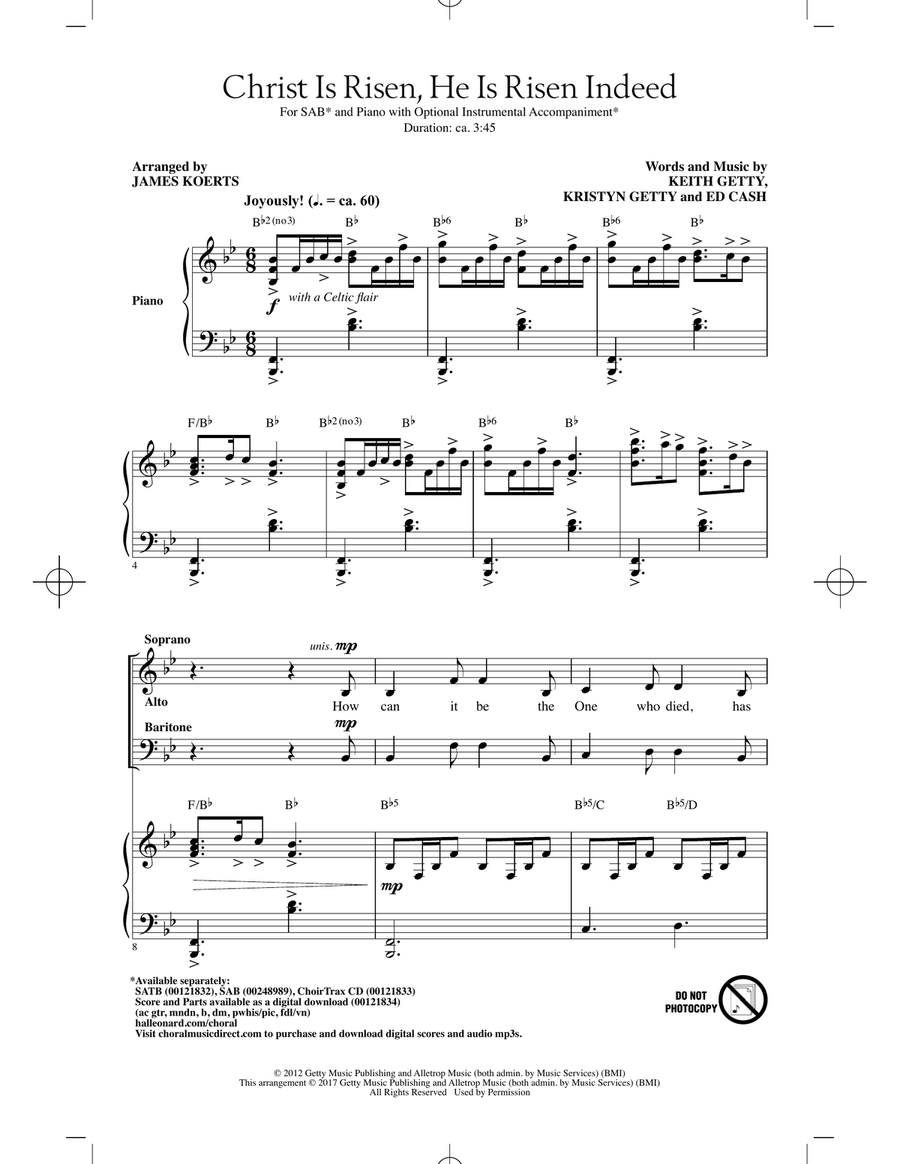 Christ Is Risen, He Is Risen Indeed (arr. James Koerts) 3-Part scores gallery preview page 1