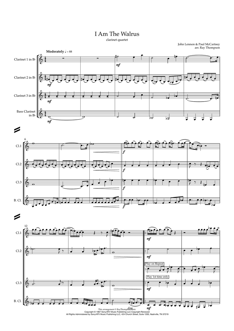 I Am The Walrus Clarinet Quartet scores gallery preview page 2