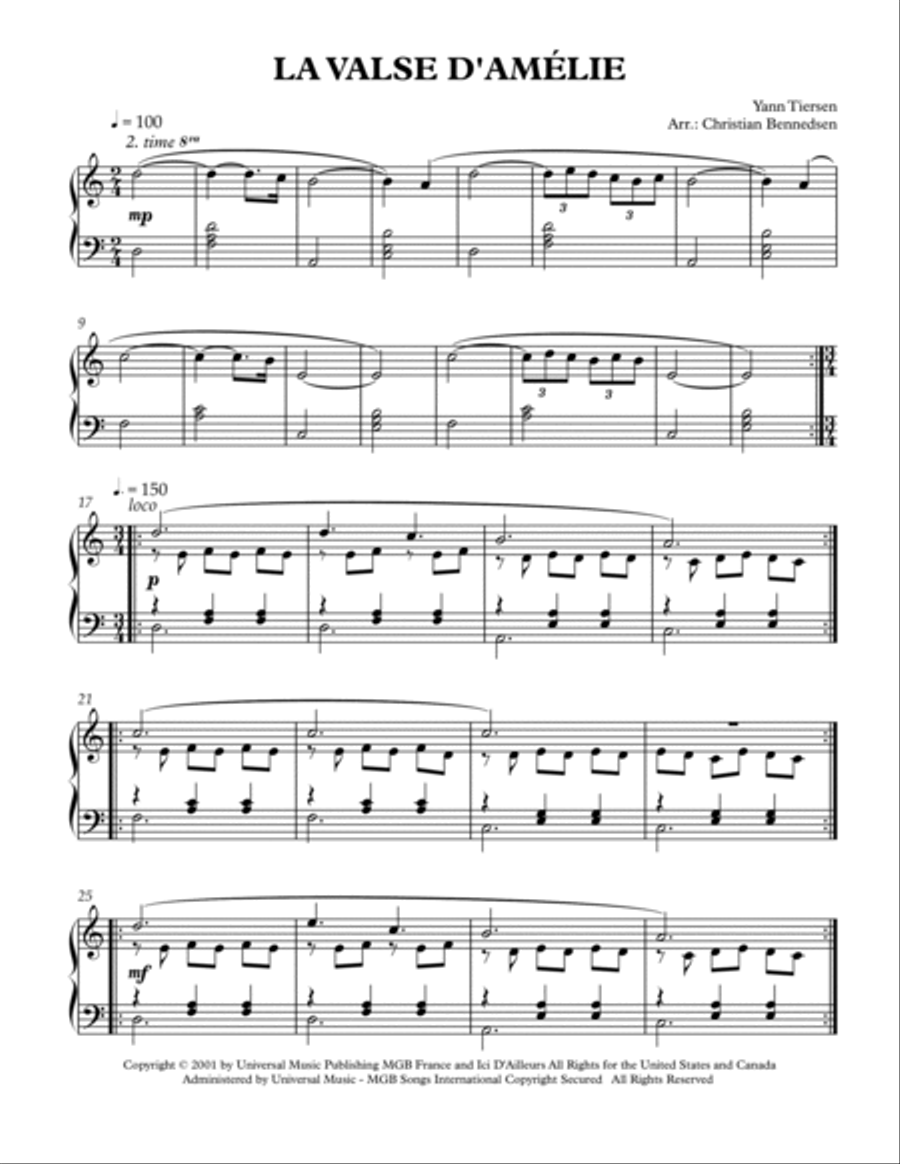La Valse D'amelie Piano Solo scores gallery preview page 1
