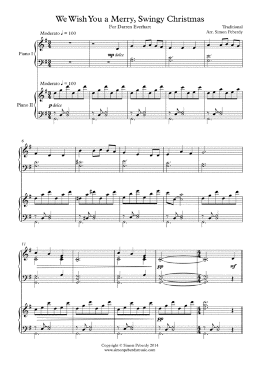 We Wish You a Merry, Swingy Christmas. Fun, jazz variations on a Christmas carol for 2 pianos 2 Pianos, 4-Hands scores gallery preview page 2