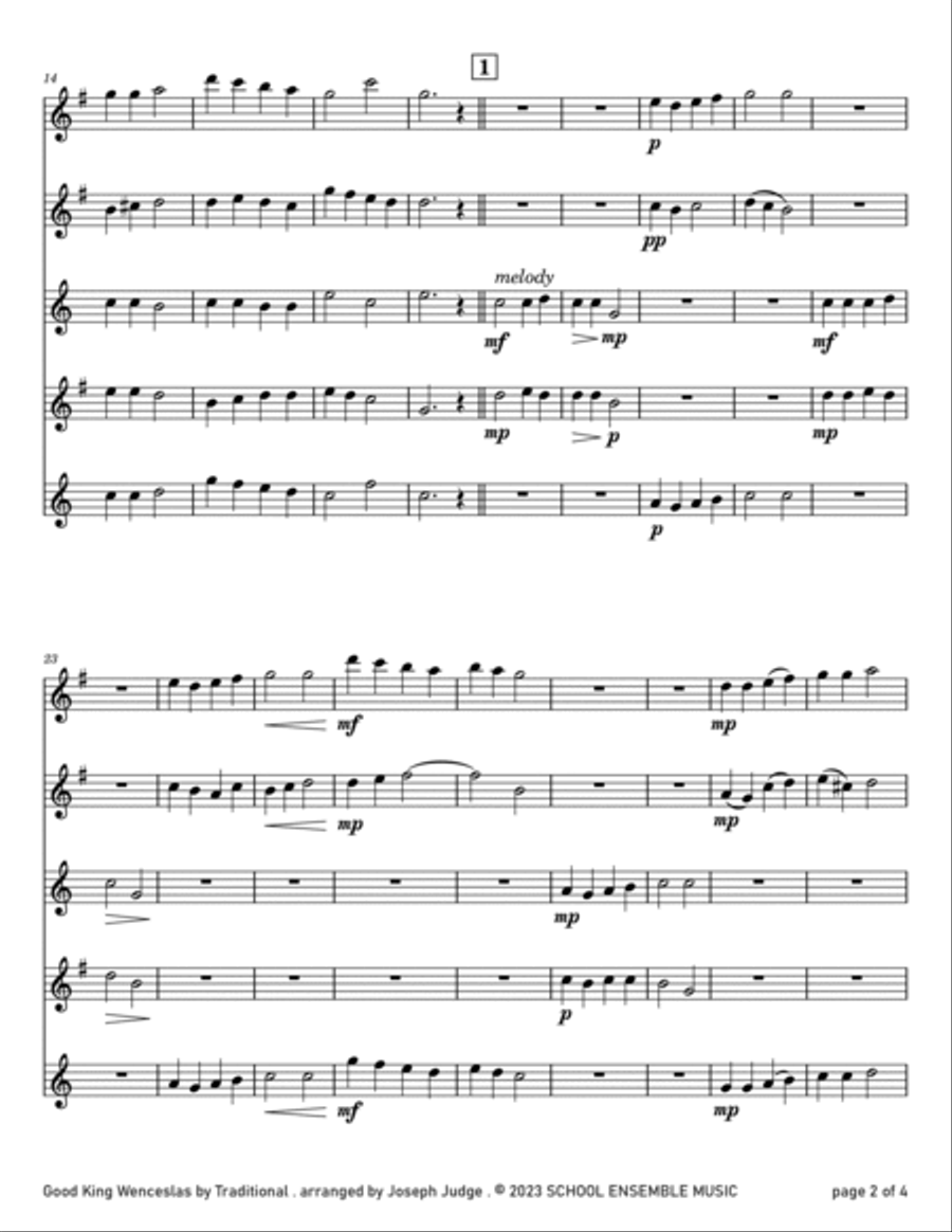 Good King Wenceslas for Saxophone Quartet in Schools Saxophone Quartet scores gallery preview page 2