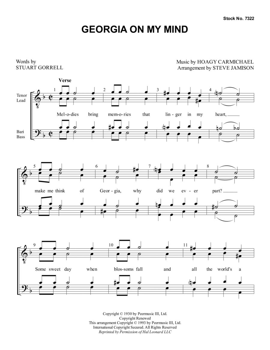 Georgia on My Mind (arr. Steve Jamison) TTBB scores gallery preview page 1