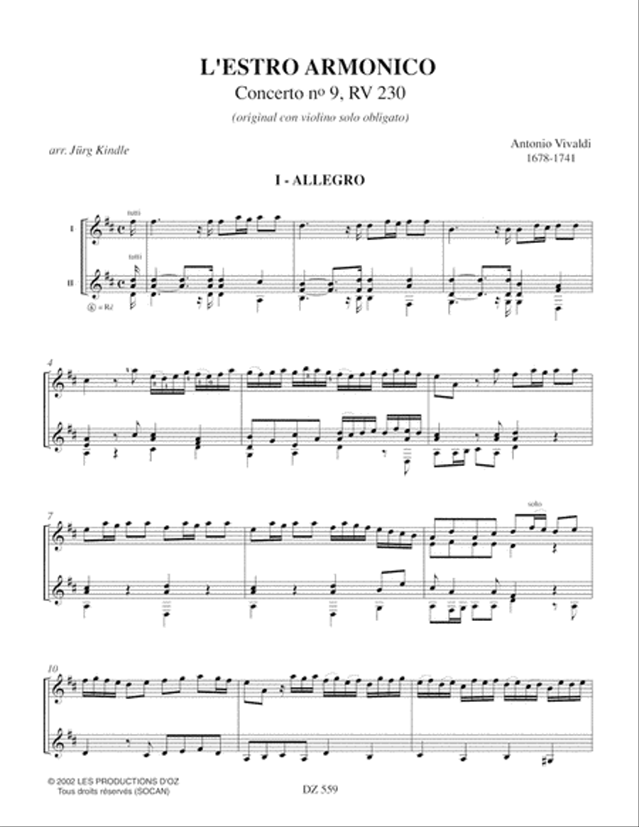 L'Estro Armonico, Concerto no 9, RV 230 Classical Guitar scores gallery preview page 3