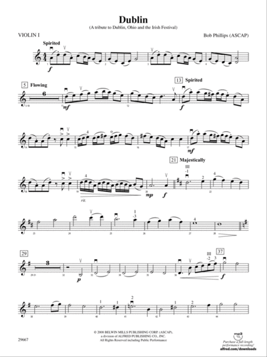 Dublin (A tribute to Dublin, Ohio and the Irish Festival): 1st Violin String Orchestra scores gallery preview page 1