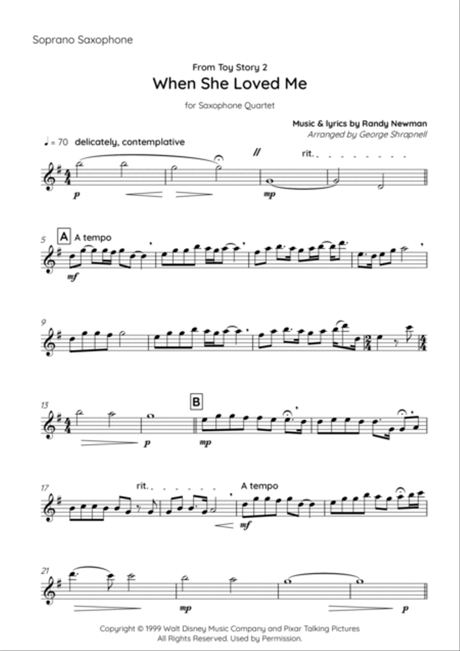 When She Loved Me Saxophone Quartet scores gallery preview page 5