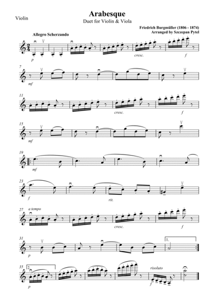 Friedrich Burgmüller Op. 100 No. 2 Arabesque - Arranged for Violin and Viola duet by Szczepan Pytel