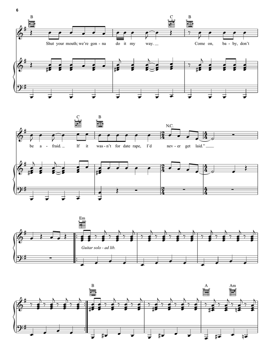 Date Rape Piano, Vocal, Guitar scores gallery preview page 6
