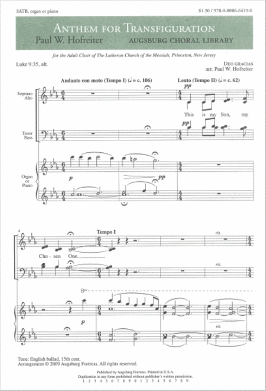 Anthem for Transfiguration 4-Part scores gallery preview page 1