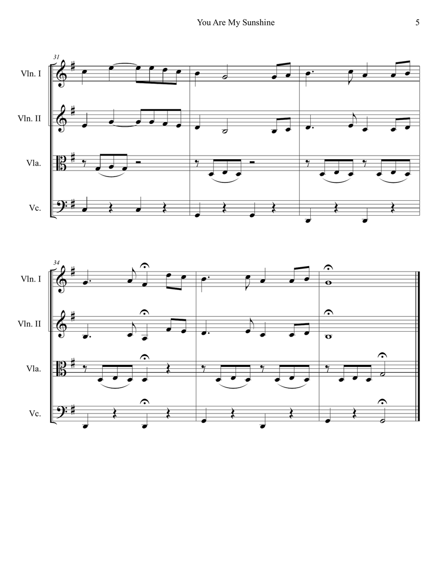 You Are My Sunshine String Quartet scores gallery preview page 5