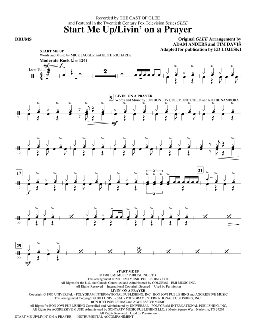 Start Me Up/Livin' On A Prayer - Drums Choir scores gallery preview page 1