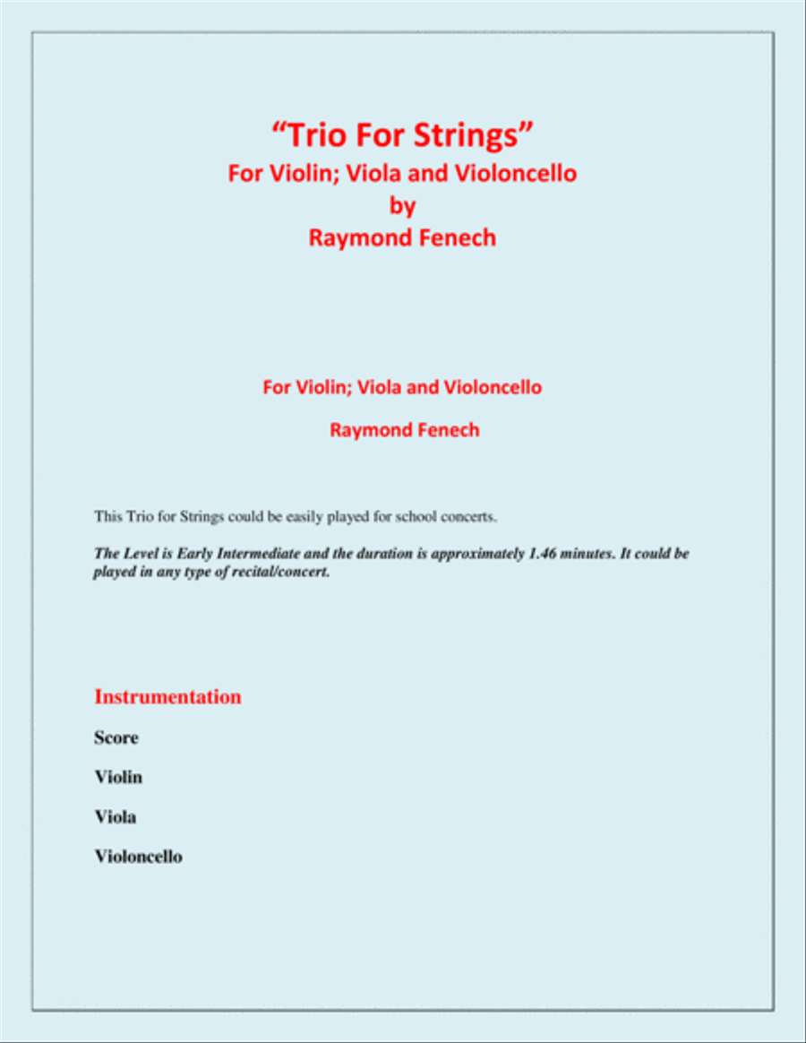 Trio for 3 Strings (Violin, Viola & Cello) - Easy/Beginner String Trio scores gallery preview page 2