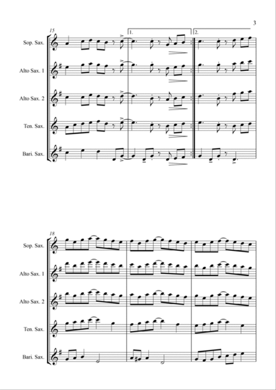 Ding Dong Merrily on High - Jazz Carol for Saxophone Quartet Saxophone Quartet scores gallery preview page 6
