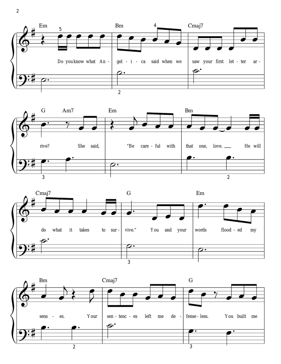 Burn (from Hamilton) Easy Piano scores gallery preview page 2