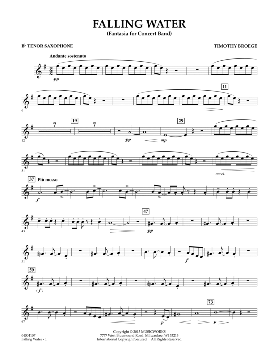 Falling Water - Bb Tenor Saxophone Tenor Saxophone scores gallery preview page 1