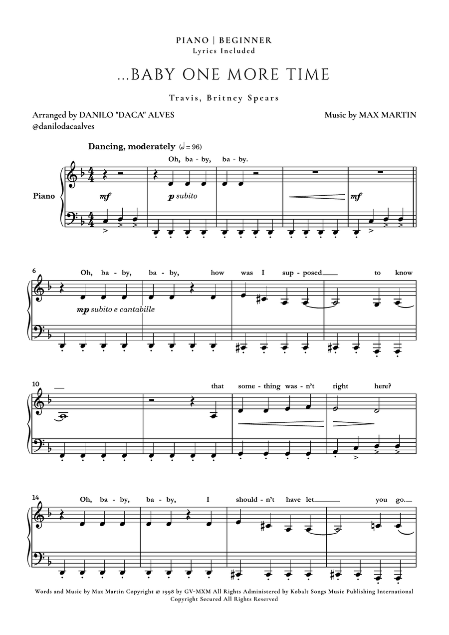 ...baby One More Time Easy Piano scores gallery preview page 1