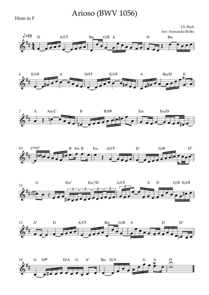 Arioso (J.S. Bach - BWV 1056) for Horn in F Solo with Chords