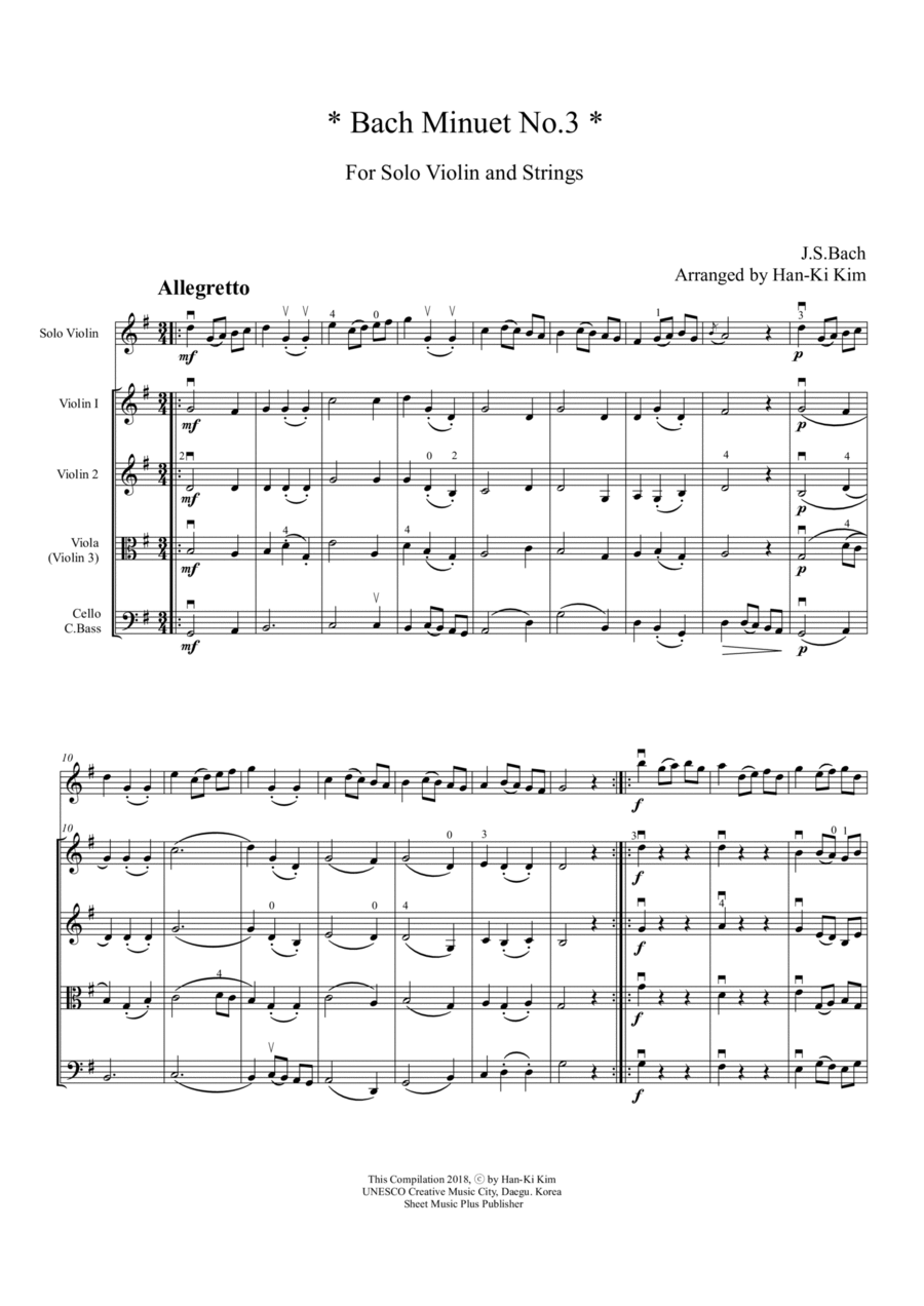 Bach Minuet No.3(For Solo Vn and Strings) String Orchestra scores gallery preview page 1