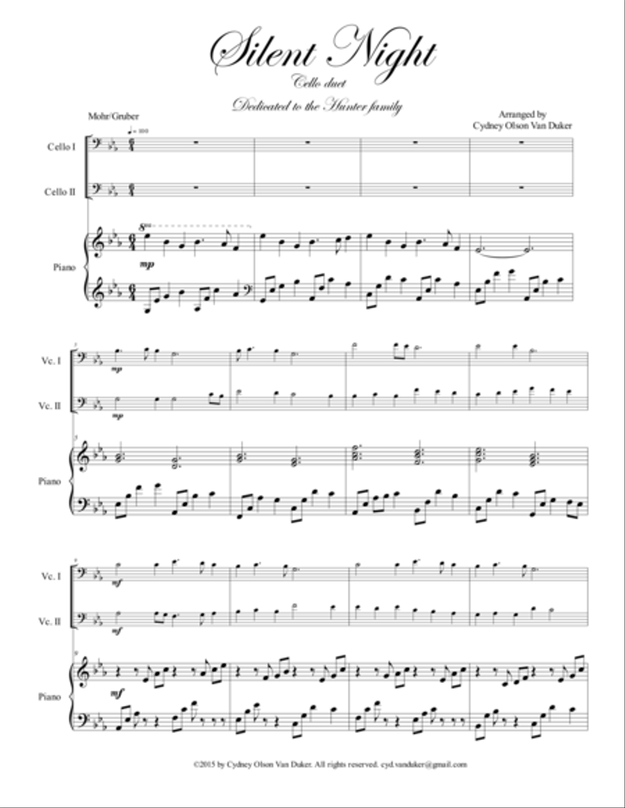 Silent Night Cello duet in E flat String Duet scores gallery preview page 1
