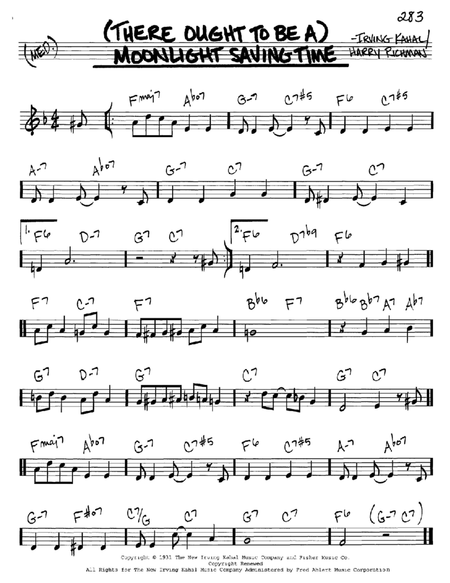 (There Ought To Be A) Moonlight Savings Time C Instrument scores gallery preview page 1