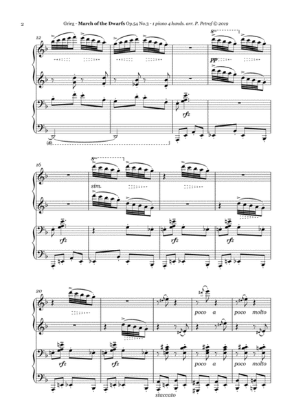 Grieg - March of the Dwarfs Op.54 No.3 - 1 piano 4 hands, score and parts image number null