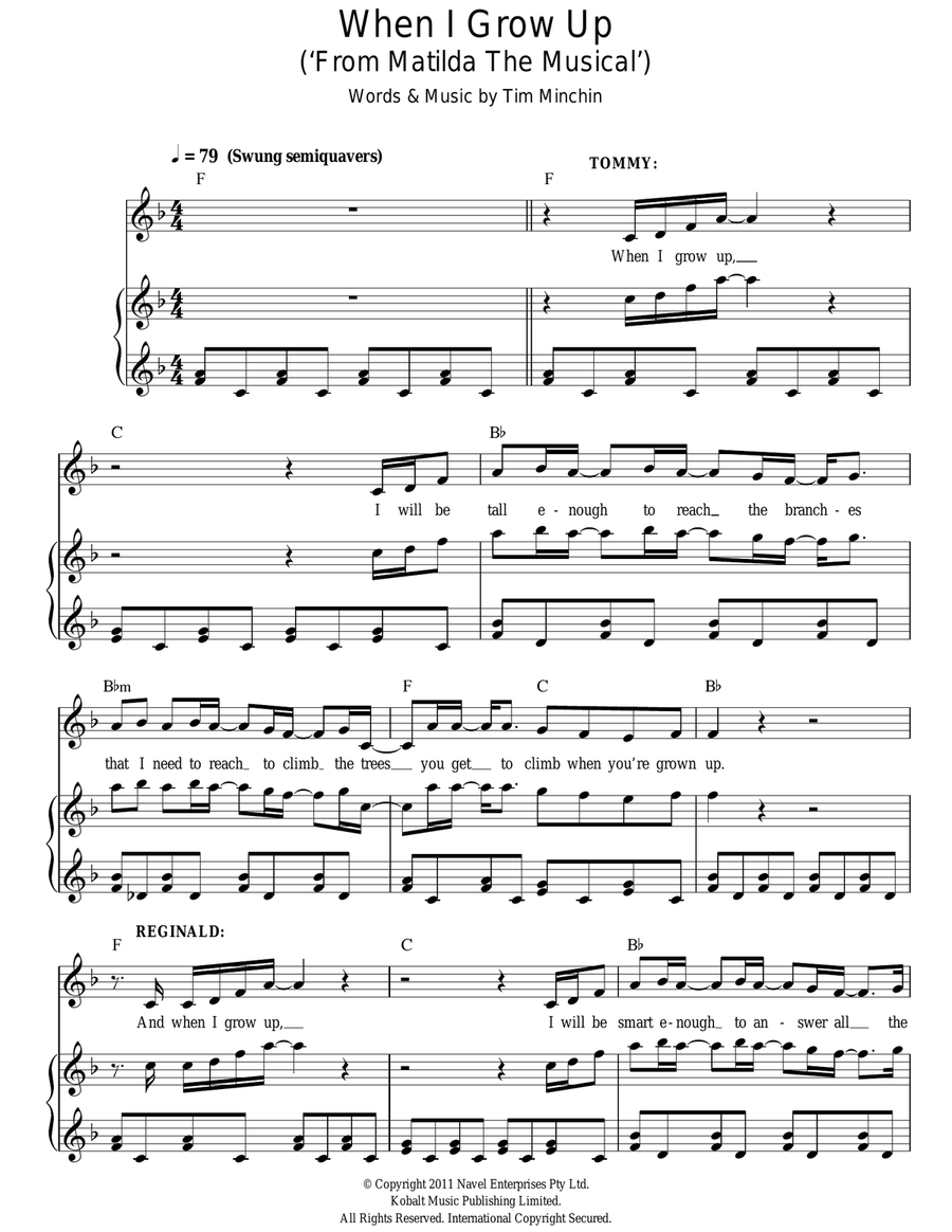 When I Grow Up (from Matilda The Musical) Piano, Vocal scores gallery preview page 1