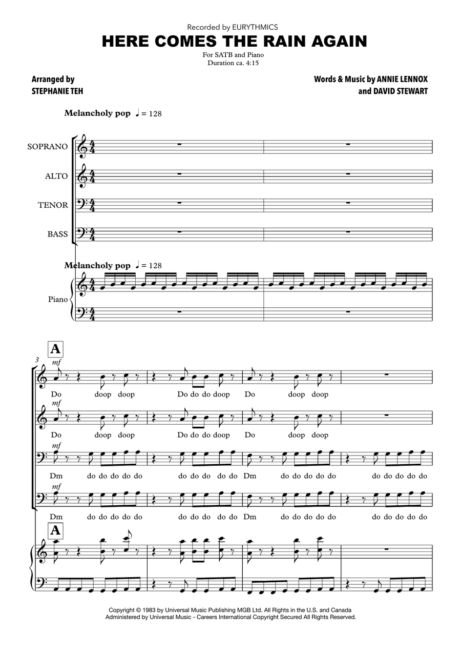 Here Comes The Rain Again 4-Part scores gallery preview page 1
