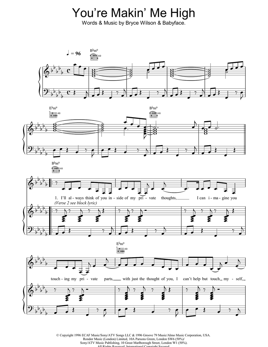 You're Makin' Me High Piano, Vocal, Guitar scores gallery preview page 1