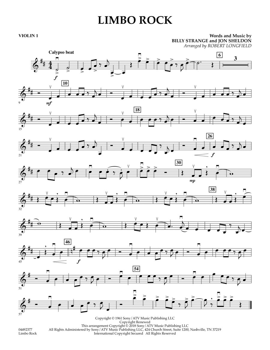 Limbo Rock (arr. Robert Longfield) - Violin 1 String Quartet scores gallery preview page 1