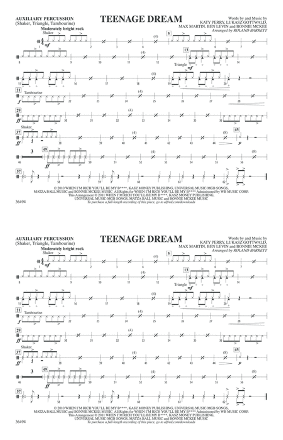 Teenage Dream: Auxiliary Percussion Marching Band scores gallery preview page 1