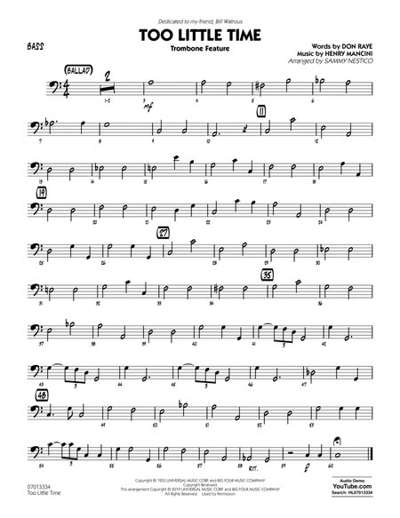 Too Little Time (arr. Sammy Nestico) - Conductor Score (Full Score) - Bass
