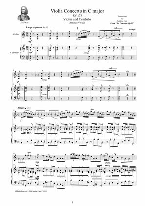Book cover for Vivaldi - Violin Concerto No.4 in C major RV 173 Op.12 for Violin and Cembalo or Piano