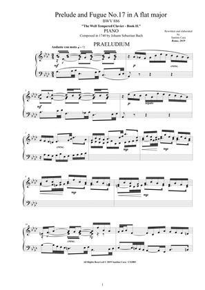 Book cover for Bach - Prelude and Fugue No.17 in A flat major BWV 886 for Piano