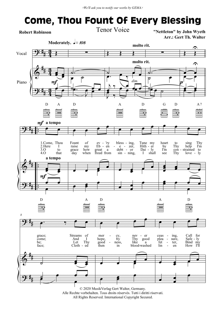Come, Thou Fount Of Every Blessing Tenor Voice scores gallery preview page 1