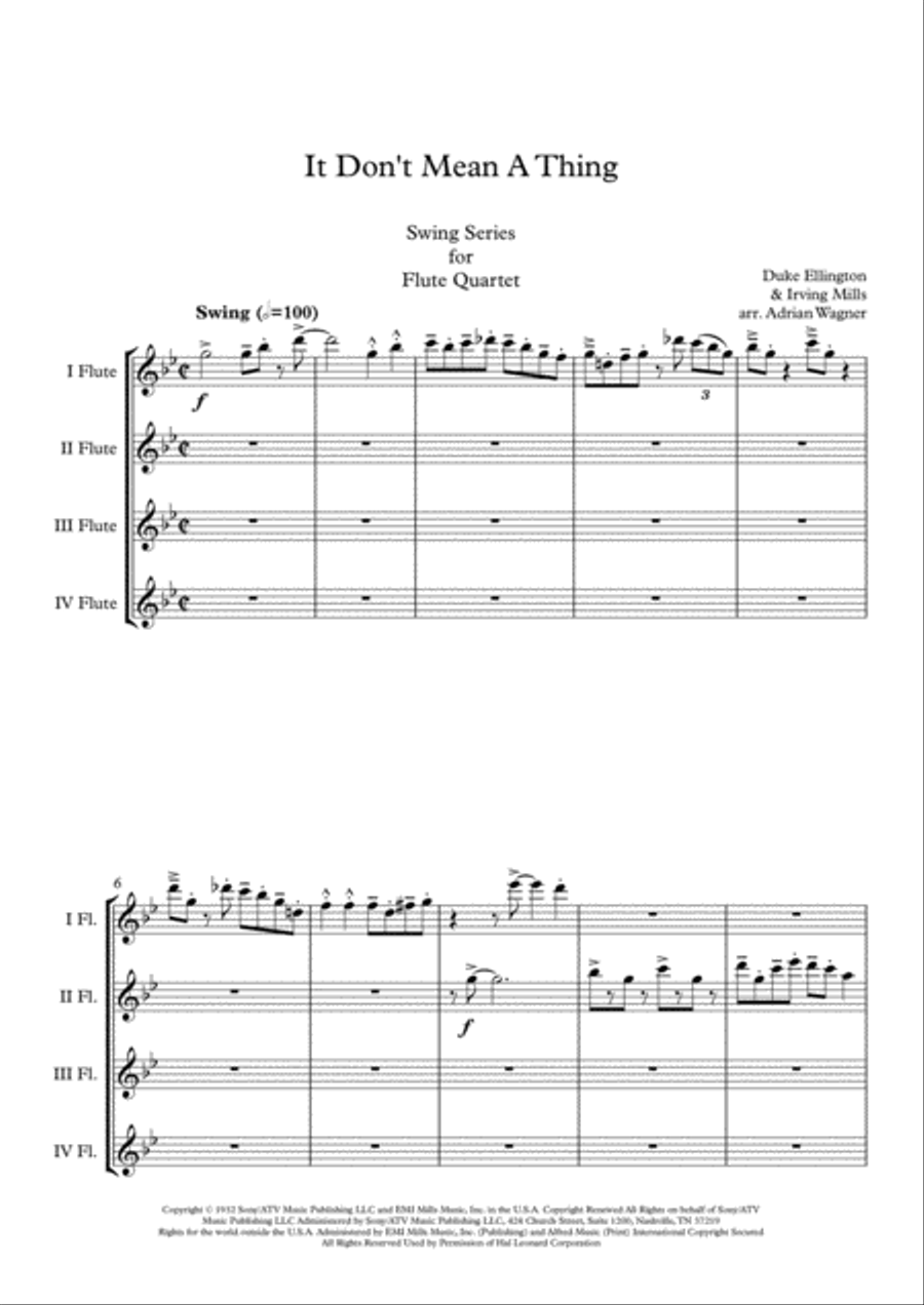 It Don't Mean A Thing (If It Ain't Got That Swing) Flute Quartet scores gallery preview page 3