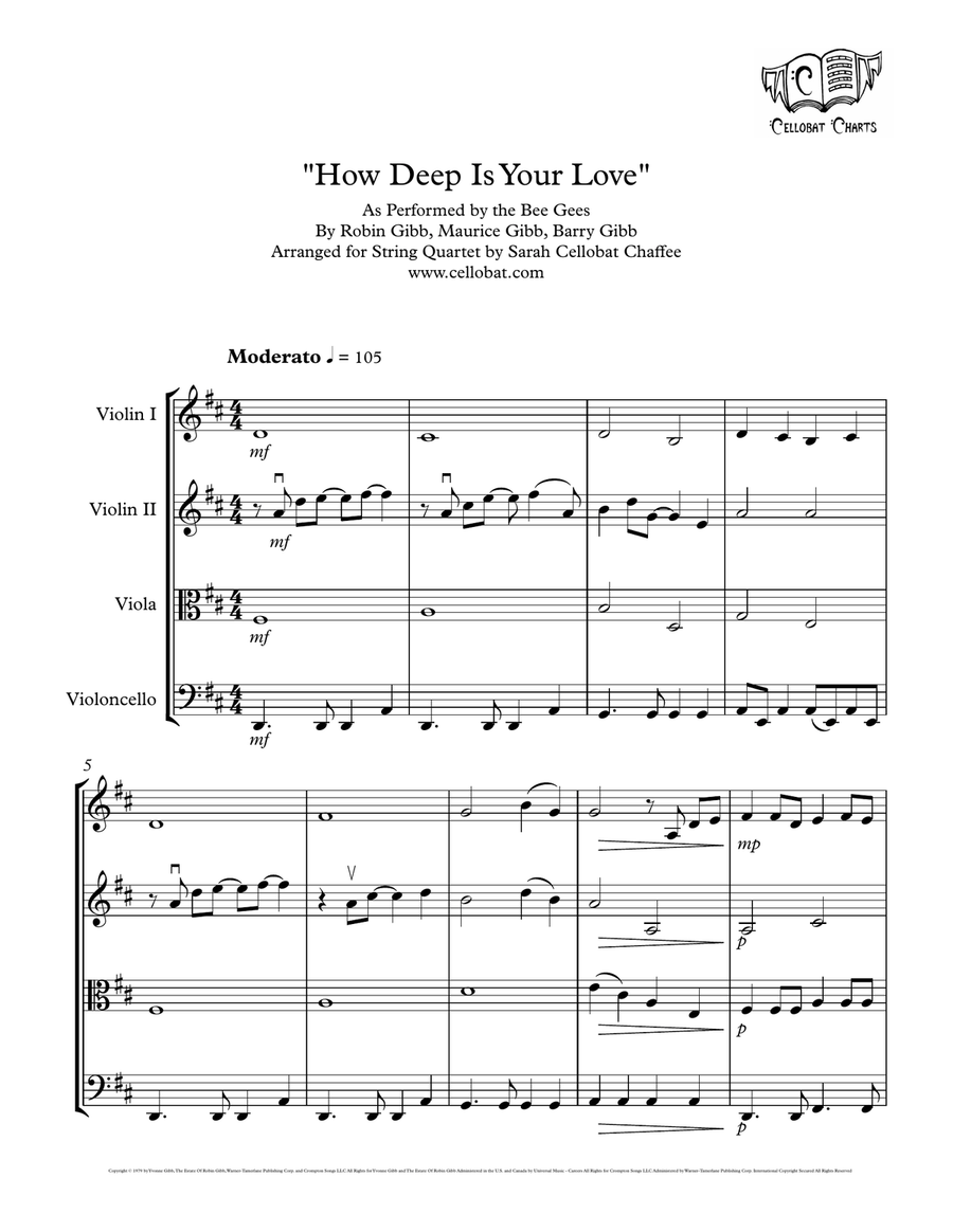 How Deep Is Your Love by Bee Gees String Quartet - Digital Sheet Music
